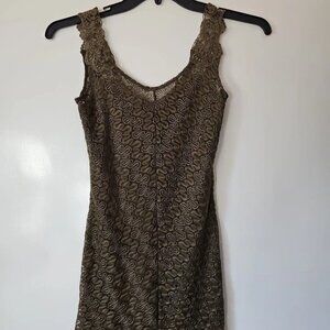 Free People Foiled Again Metallic Olive Green Bodycon Mini Dress-Size: XS/Small